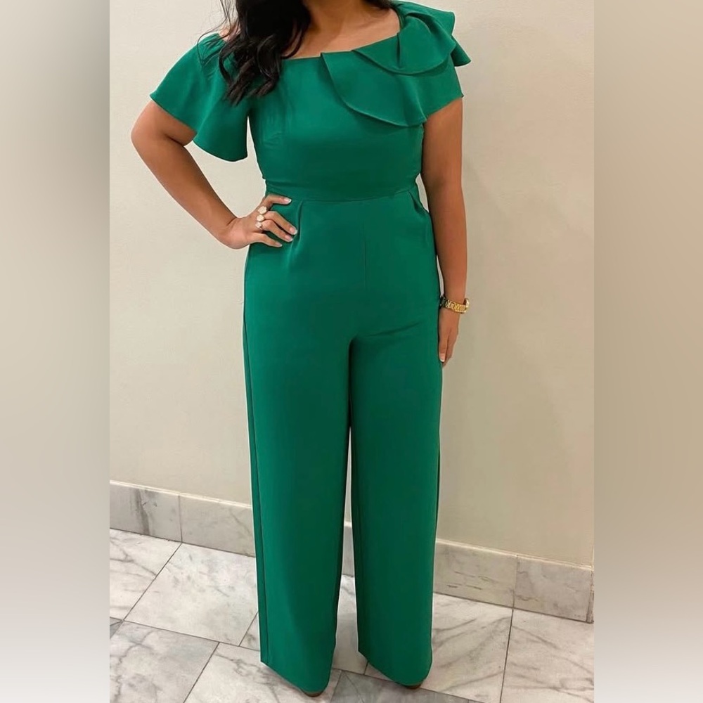 Gibson Latimer Green Off-Shoulder Jumpsuit